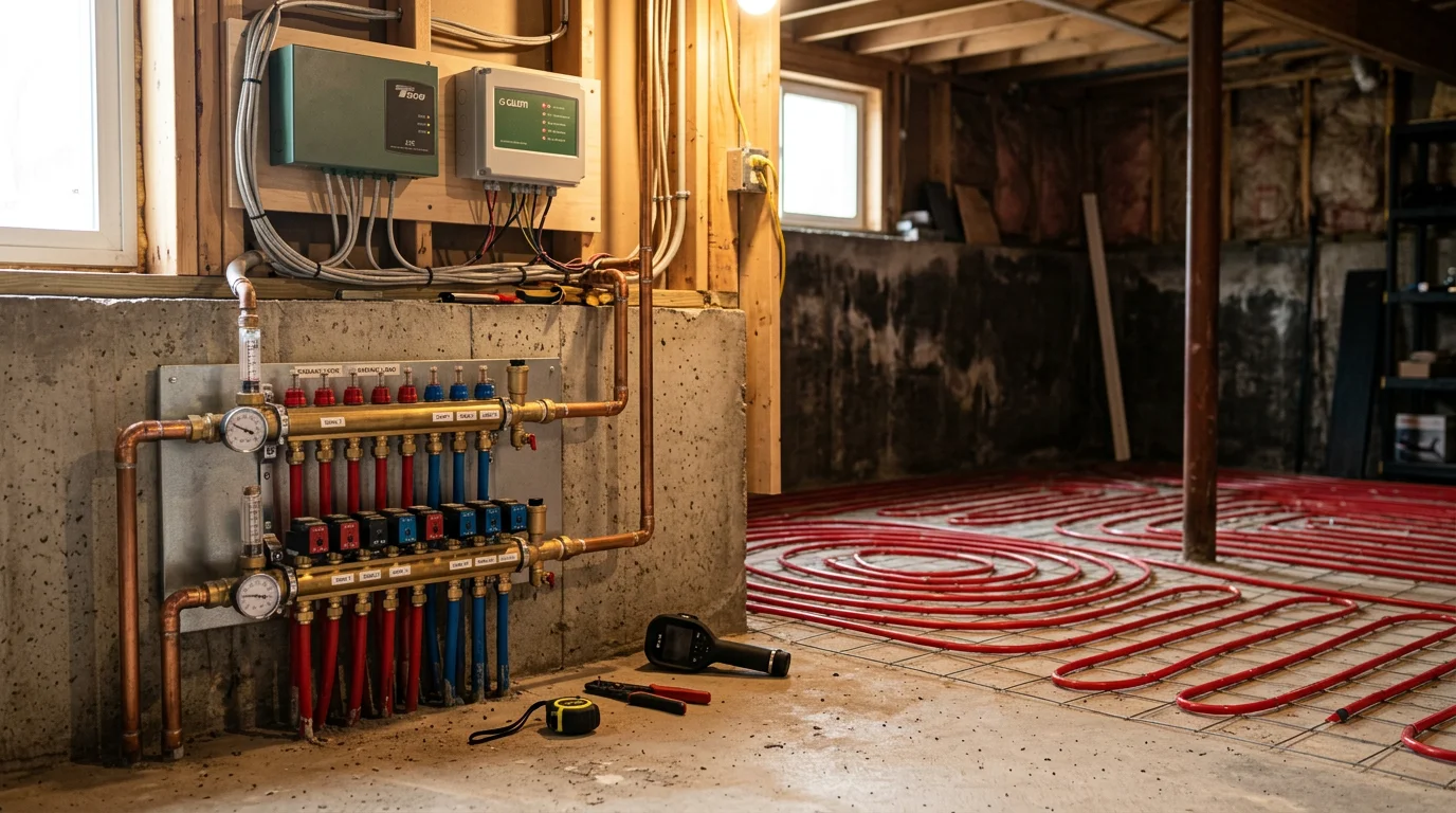 Boiler and radiant heating system installation in a residential home